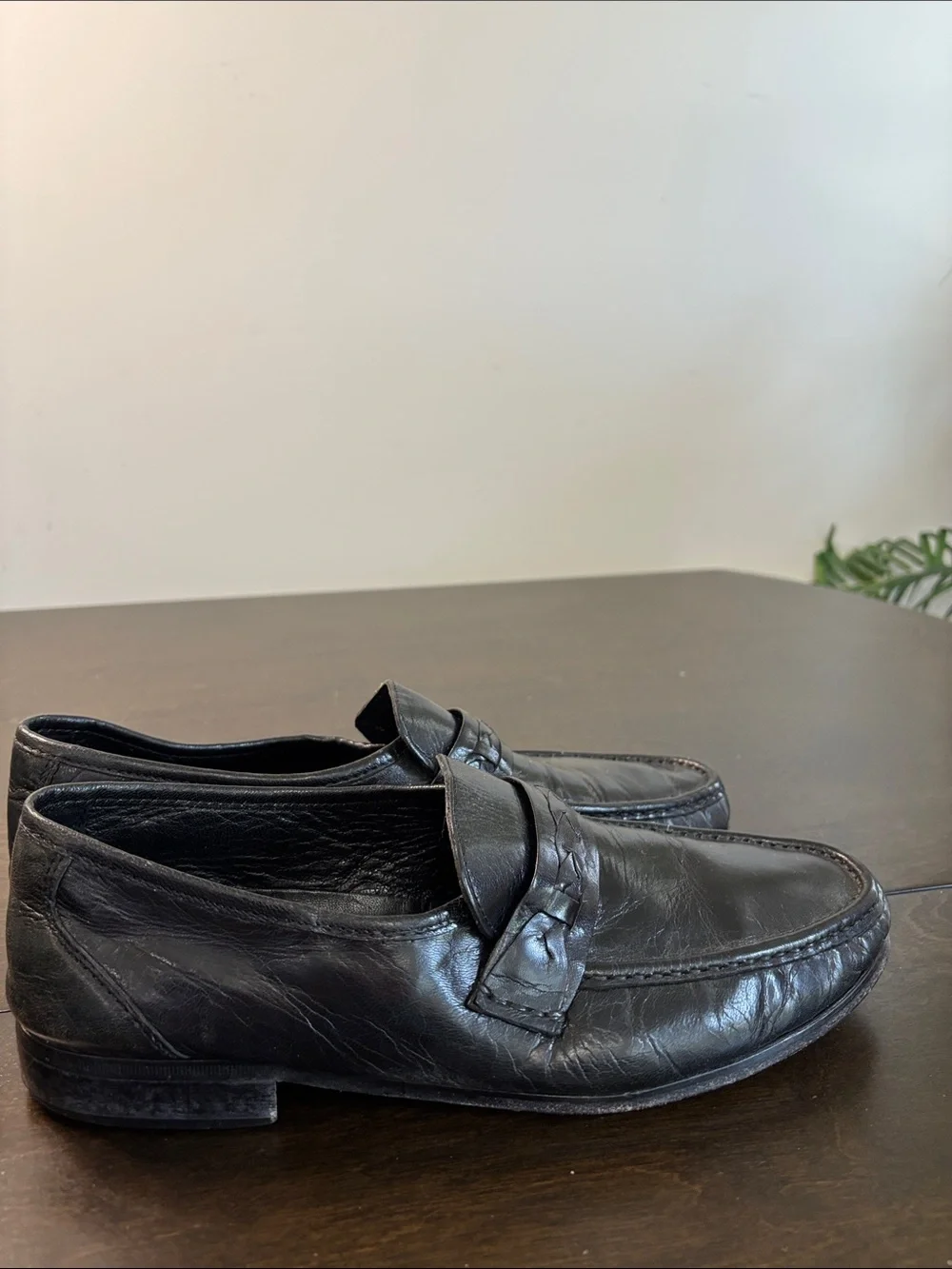Towncraft Black Leather Braided Strap Slip-On Loafers Size 9.5